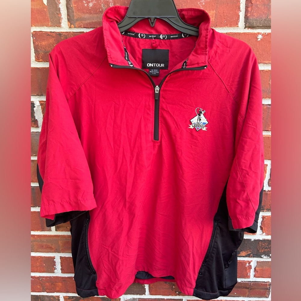 On Tour Legends Mens 1/2 Zip Red and Black Golf Pullover with Zippered Pockets L